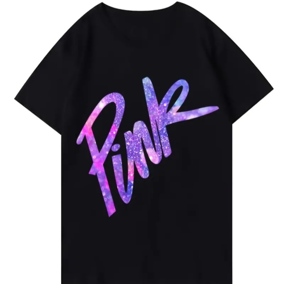 NWT !! Black T-Shirt with the Word PINK Printed on Front in Gradient Lettering💖 - Picture 12 of 16